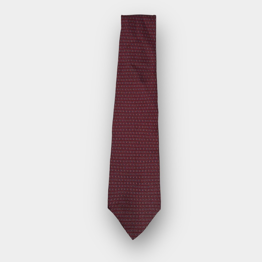 Jones New York Men’s Silk Necktie Red Black Geometric 3.75” wide x 61" long